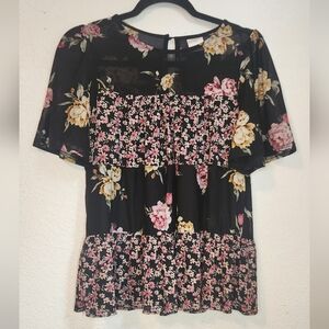 Luna Teired‎ Floral Short-Sleeve Blouse, Size S